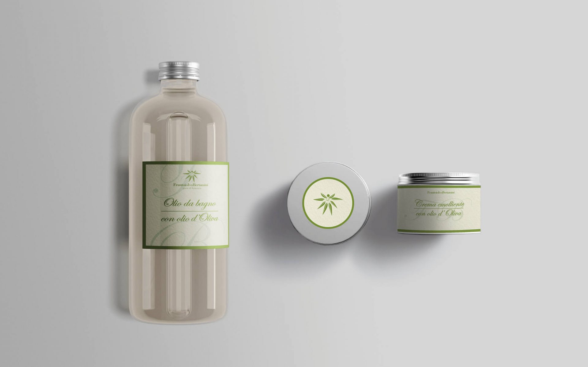 linea etichette cosmetici all'olio di oliva progettata dalla agenzia di pubblicità diade studio arco trento