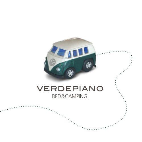 progetto per marchio verdepiano, versione 3D con mockup di camper giocattolo, progetto graico diadestudio arco di trento