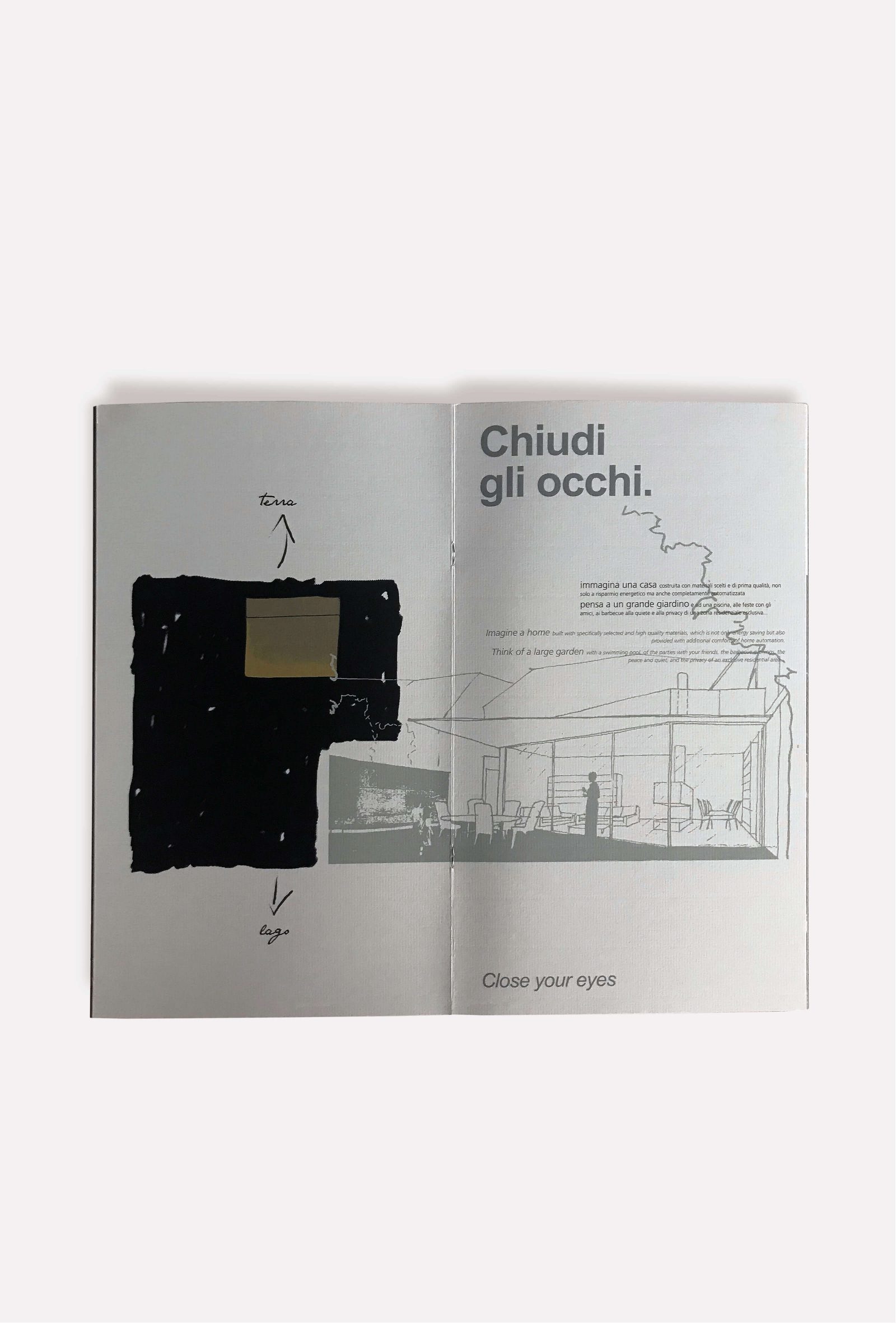 illustrazione per architettura, brochure parco al lago, progetto diade studio grafico arco di trento