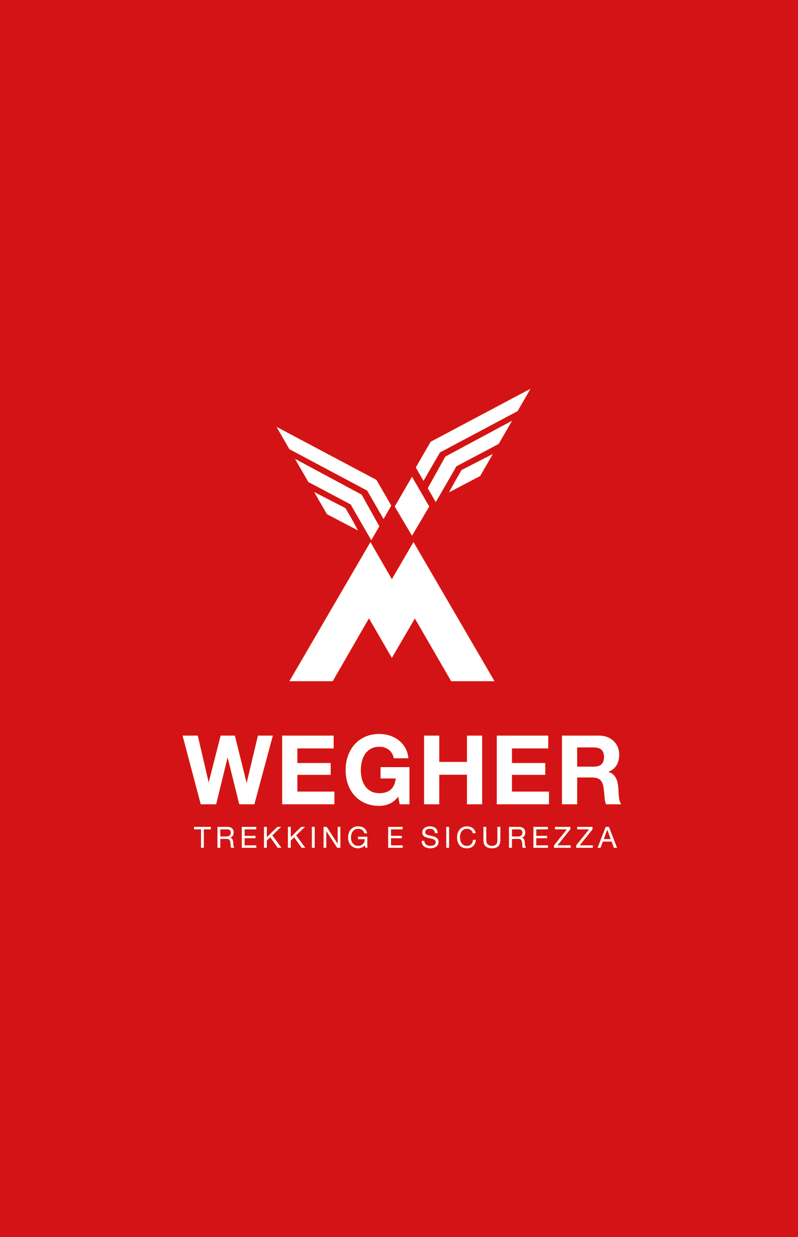 wegher trekking, progetto del marchio, versioen negativo fondo rosso, progetto studio grafico diadestudio arco trento