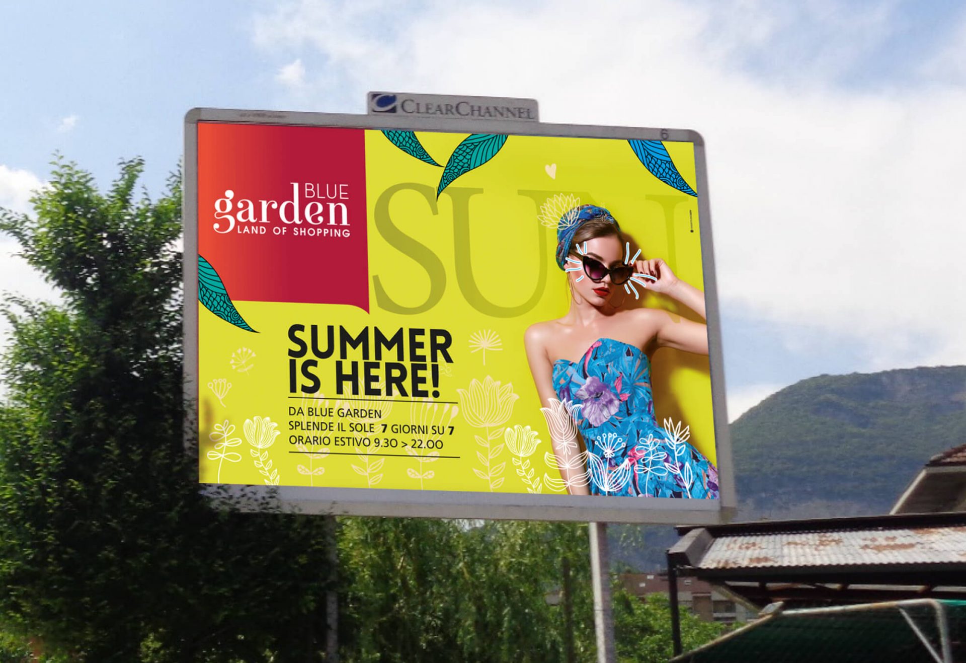 maxiposter per la campagna estiva centro commerciale blue garden riva del garda, progettato dalla agenzia di pubblicità diadestudio arco di trento