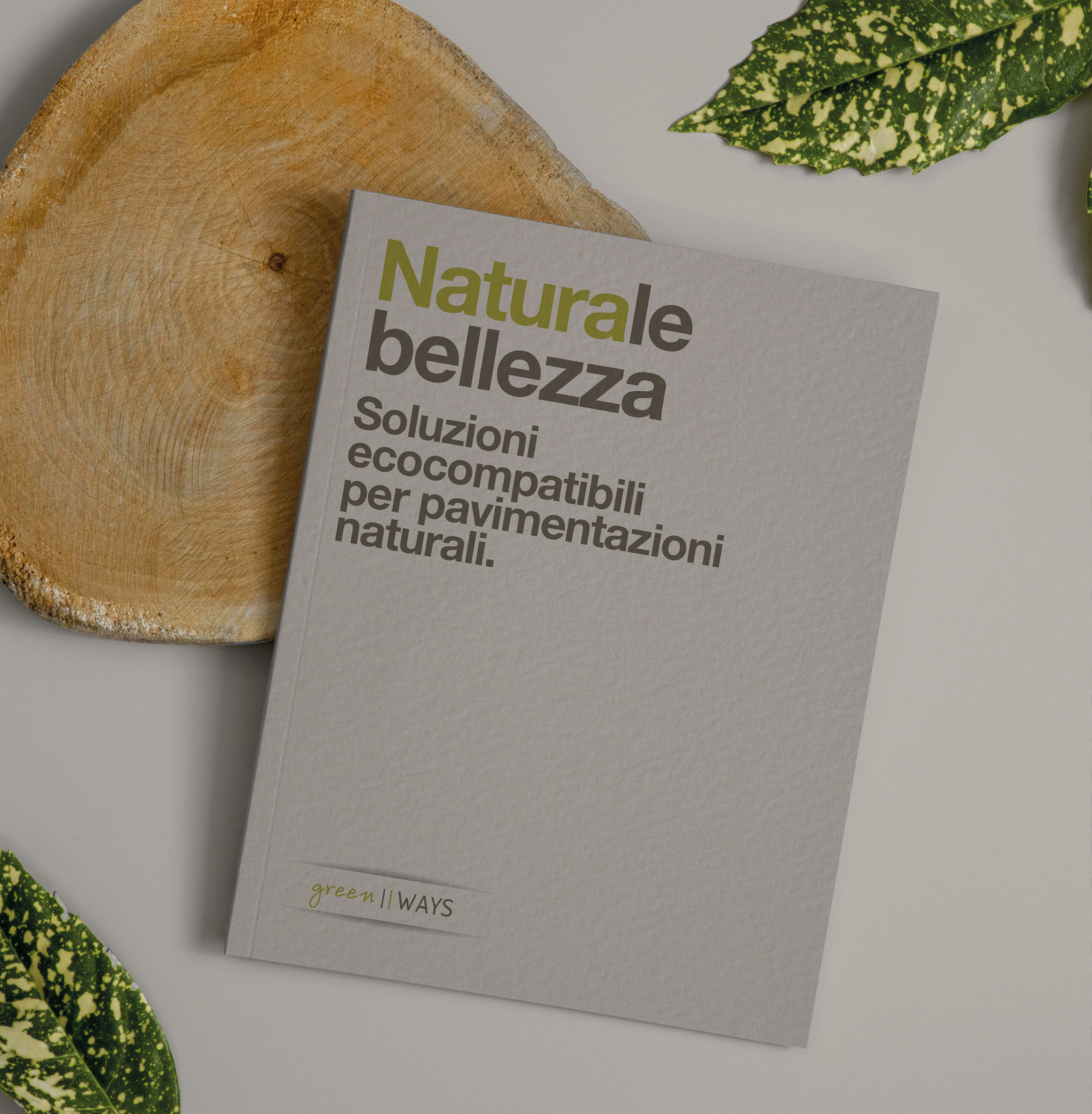 vista frontale copertina brochure in carta riciclata colore naturale, progetto per brochure aziendali. Diadestudio arco di trento