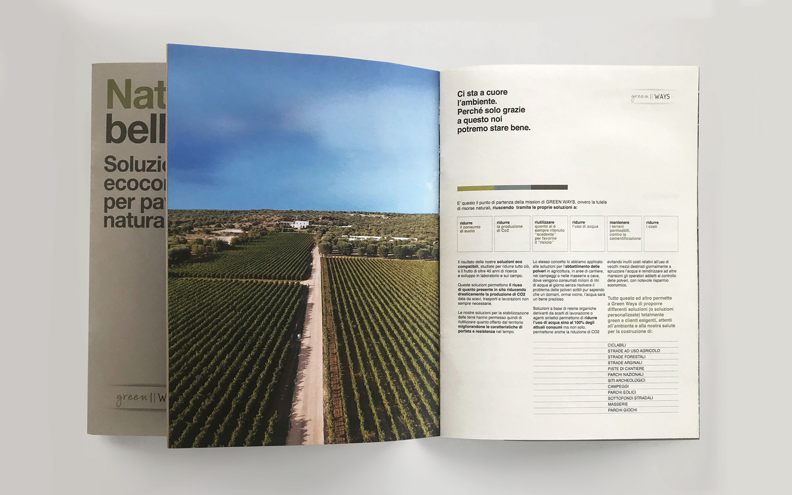 pagine interne della brochure greenways, progetto grafico diadestudio